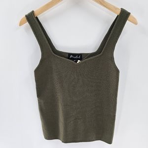 Marled Olive Green Knit Cropped Sweetheart Neckline Tank Top Womens Size Medium
